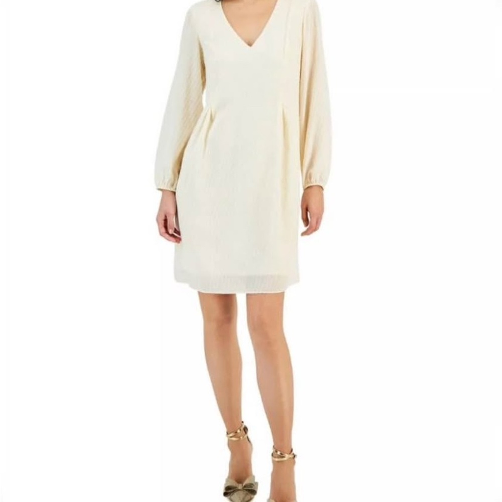 INC International Concepts Cream Long Sleeve Dress